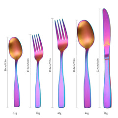 rainbow matte finish stainless steel flatware close up