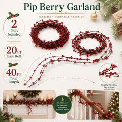 Two rolls pip berry garland for stairs mantel and tree decor