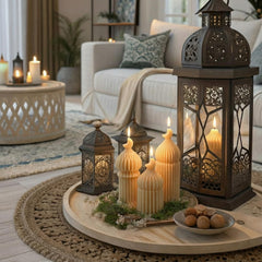 Green Ramadan candle set for Islamic home decor