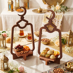 Gold and wood color Ramadan trays decorative and functional