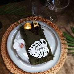 Monstera leaf name tag with raw wood finish