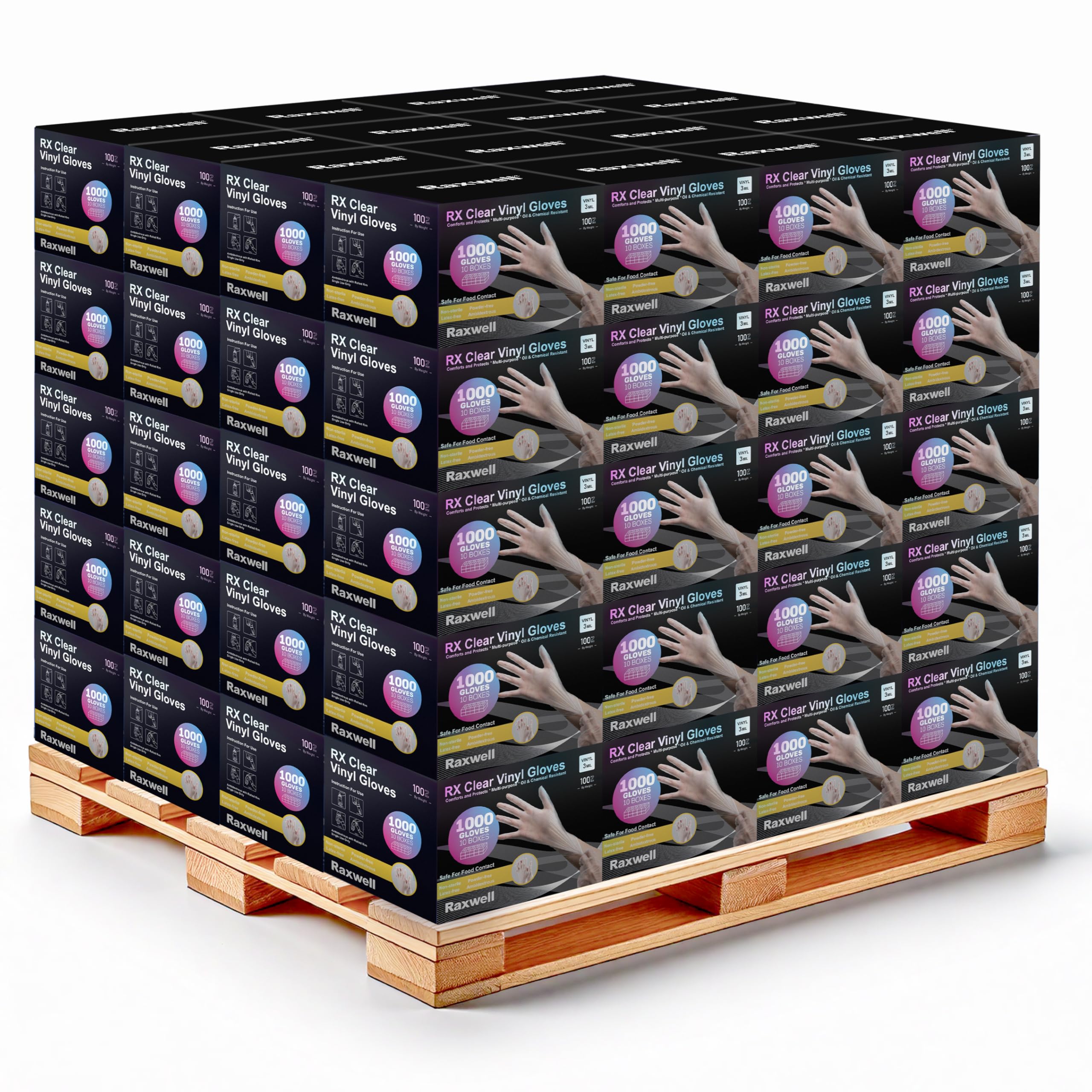 Raxwell vinyl disposable gloves large size 100 pack front view