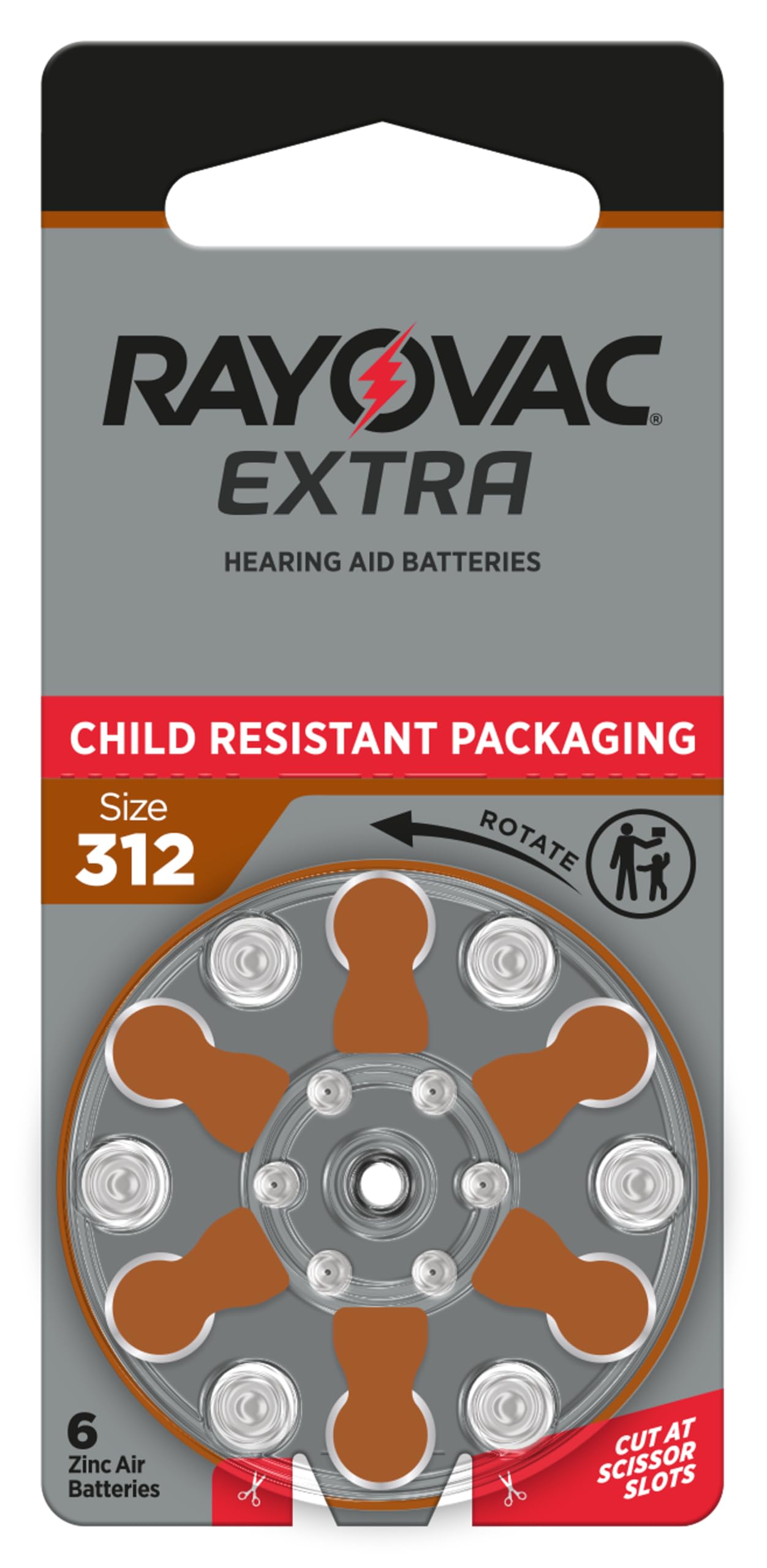 Rayovac extra size 312 hearing aid batteries in original packaging