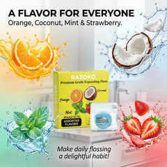 RAZOKO expanding woven dental floss orange flavor dispenser