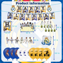 Real Madrid themed party balloons and plates included in kit