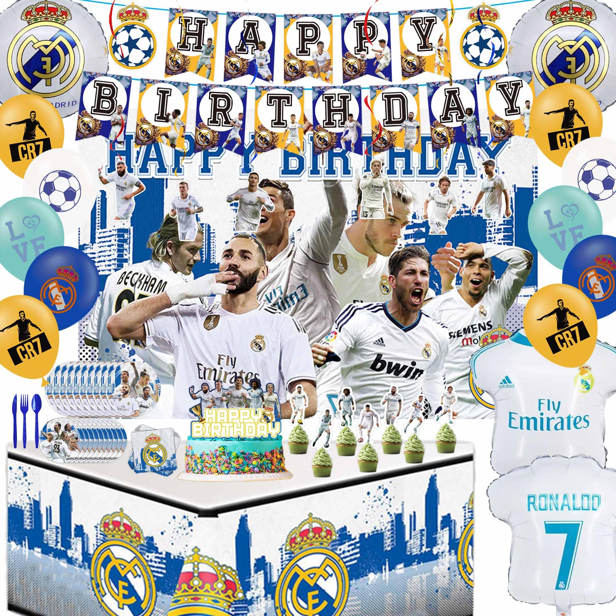Real Madrid football themed birthday decorations set packaging