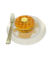 Realistic fake waffle plate display with two 4x4 inch waffles on a 7 inch plate