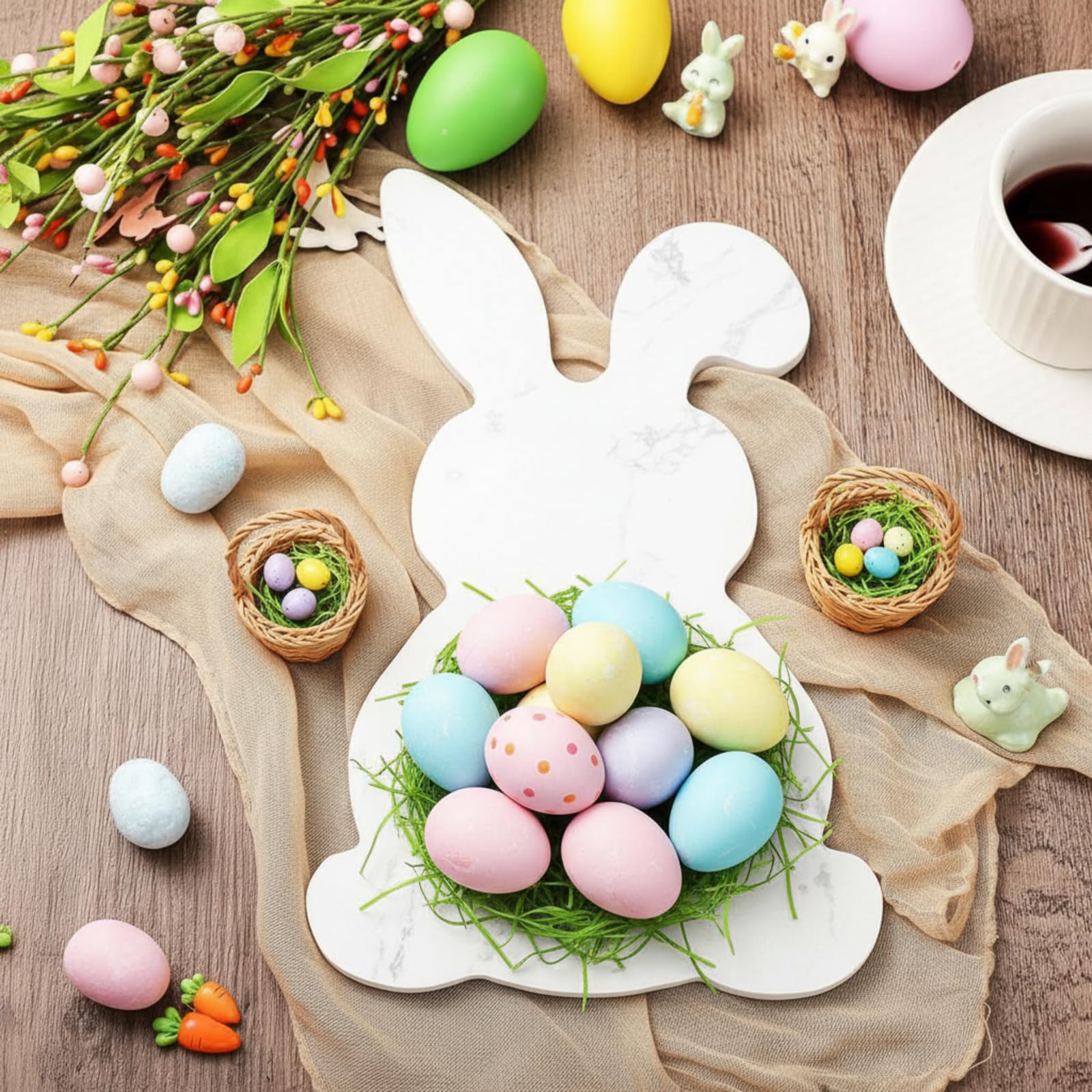 Reallnaive Easter White Bunny Cheese Board white marble surface