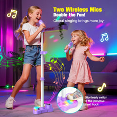 Two wireless mics for cord-free duet singing
