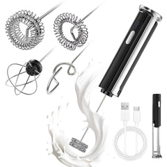 Rechargeable Milk Frother with Stand black and compact body