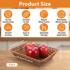 Rectangular wicker display basket dimensions 10.4 x 8.1 x 2.4 inches for bread and fruit
