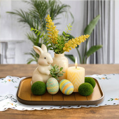 Rectangular wooden tray without handles in living room