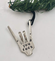 hand stamped ornament detail on recycled fork