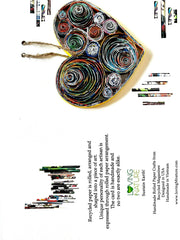 Recycled magazine ornament handmade on card
