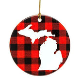Red Black Plaid Michigan Christmas Tree Ornament ceramic 2.75 inch diameter