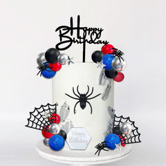 Red black silver glitter blue ball toppers for cakes