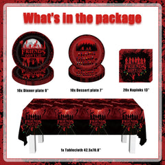 Red and black tableware design for Stranger Birthday party