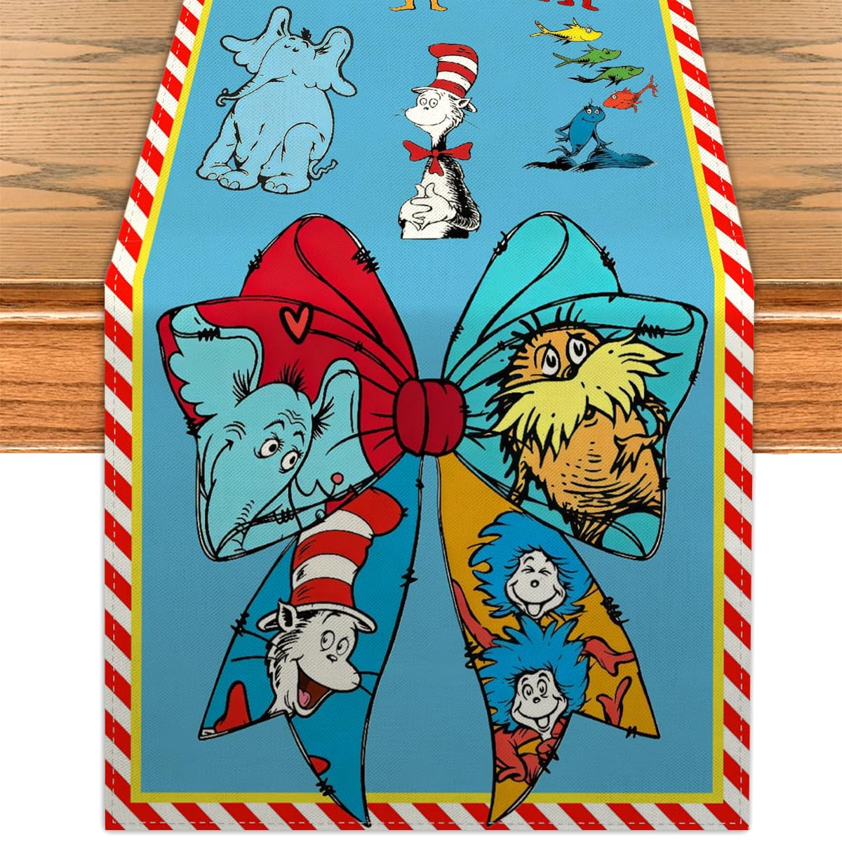 Red and blue stripes table runner for kitchen decor