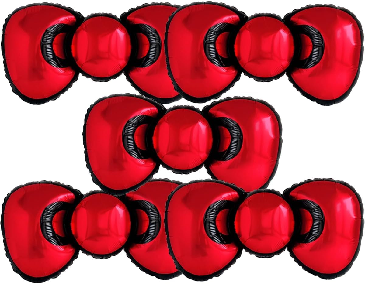 Red Bowtie Mylar Balloon 37inch foil balloons set of 5 with ribbon and straw