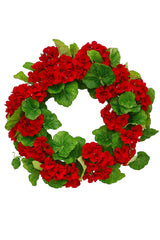 Red Geranium Wreath 21 inch diameter for front door