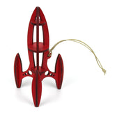 Red Retro Rocket Christmas Ornament birch wood laser cut