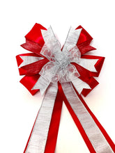 Red and Silver Wreath Bow 12 inch wide with four tails