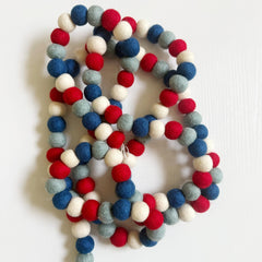 Red White and Blue Garland with 100% wool pom poms for mantle decor