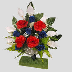 Red white blue rose and calla lily cemetery cone for gravesides