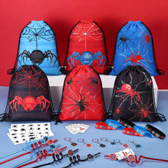 Spider party favors set items arranged for gifting and quick assembly