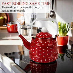 Red and white spots enamel kettle decorative retro