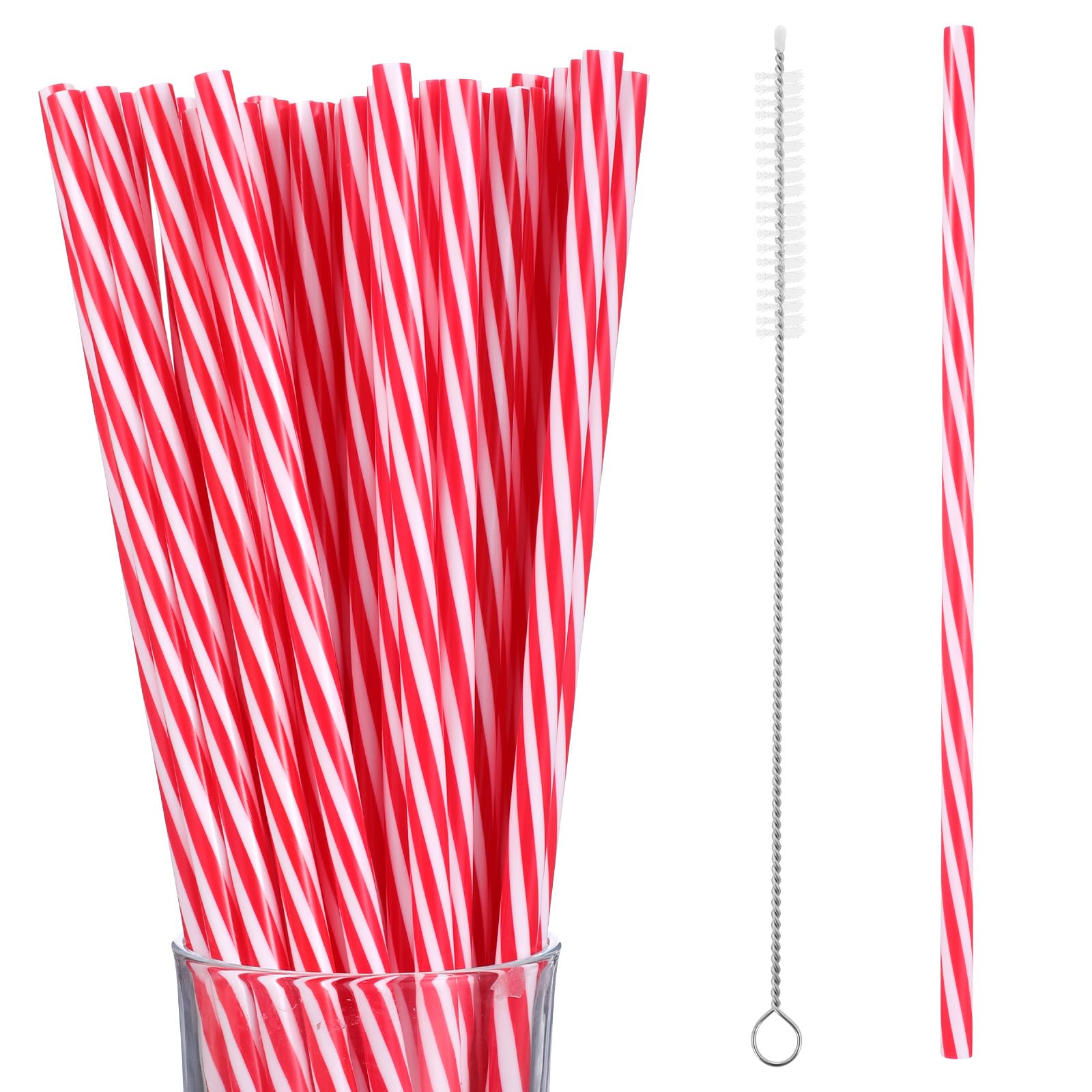 Red and white striped straw set for parties