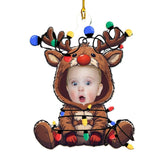 Reindeer baby christmas ornament with personalized photo
