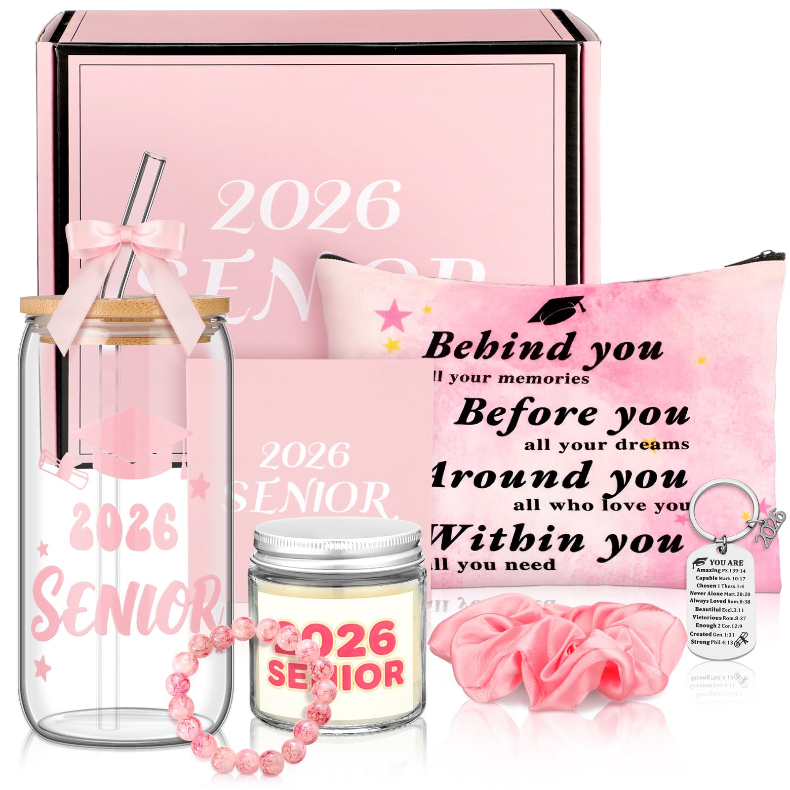Remerry 9 Pcs 2026 Senior Graduation Gifts Set Pink glass cup