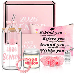 Remerry 9 Pcs 2026 Senior Graduation Gifts Set Pink glass cup