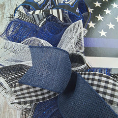 Blue black white mesh with coordinating ribbons