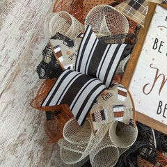 Removable wooden coffee sign centered in wreath