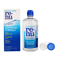 Renu Advanced Multi-Purpose Contact Lens Solution case and bottle packaging