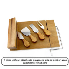 Stainless steel wire slicer on cheese board with magnetic knife set