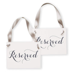 Reserved Row Signs set of 2 with slate gray writing on white linen texture