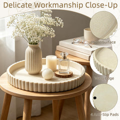 Beige round tray for living room decor