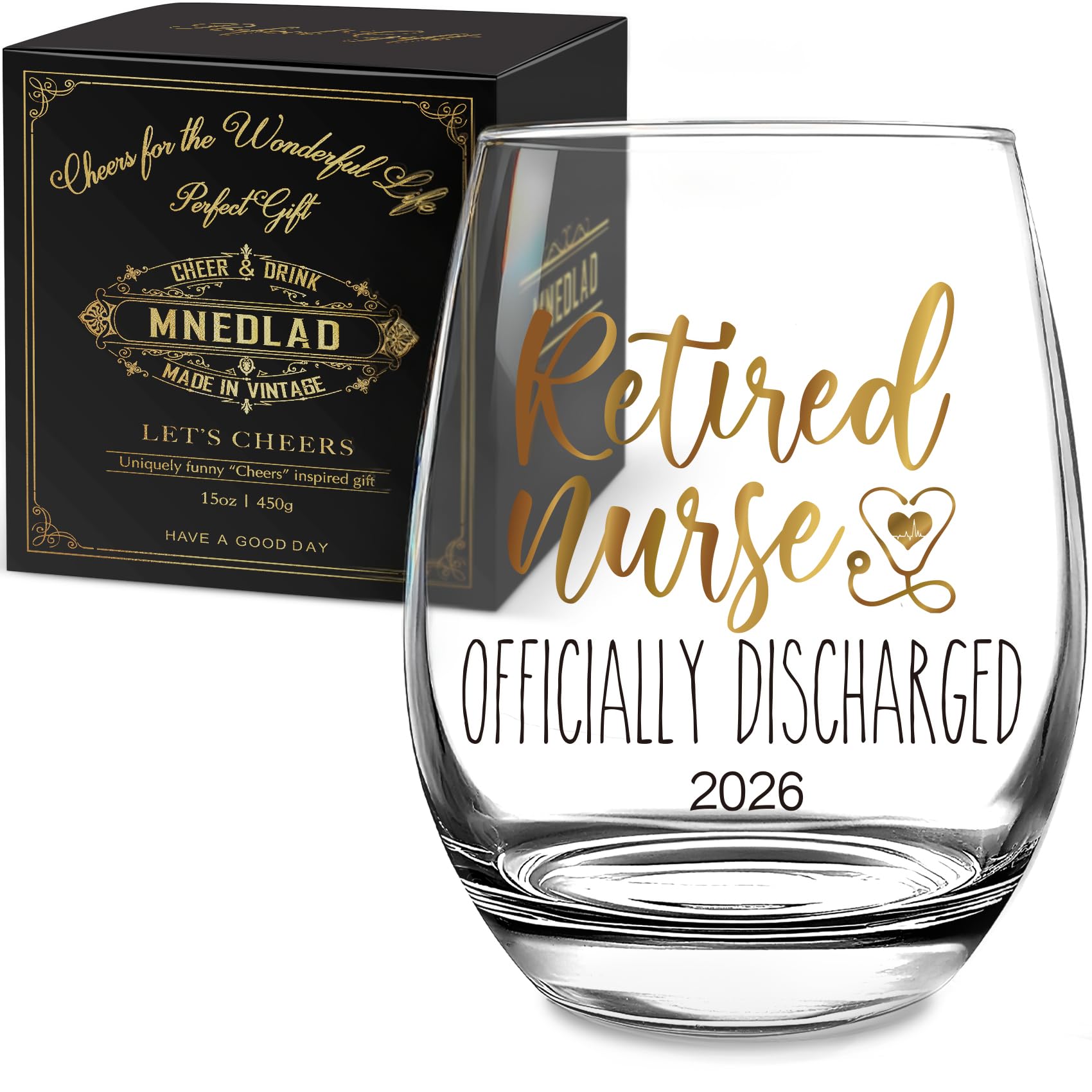 Retirement wine glass for nurses 15oz in Kraft gift box