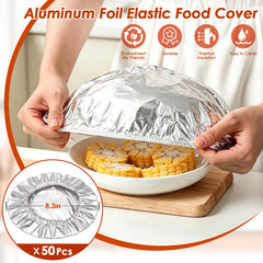 Elastic edge reusable aluminum foil food cover suitable for bowls and plates 4–9 inches