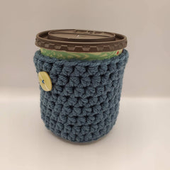 Gift-ready cup cozy sleeve denim with button accent