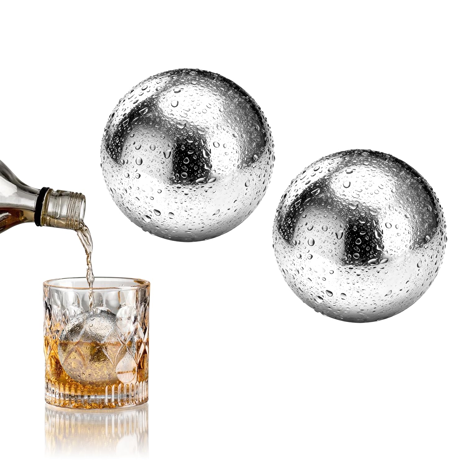Set of 2 reusable stainless steel ice cubes for whiskey