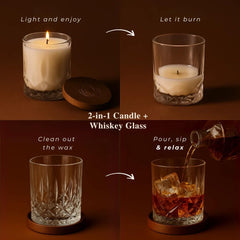 Reusable whiskey glass with wooden coaster lid