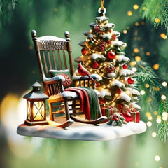 Rocking chair beside a Christmas tree ornament design for holiday decor