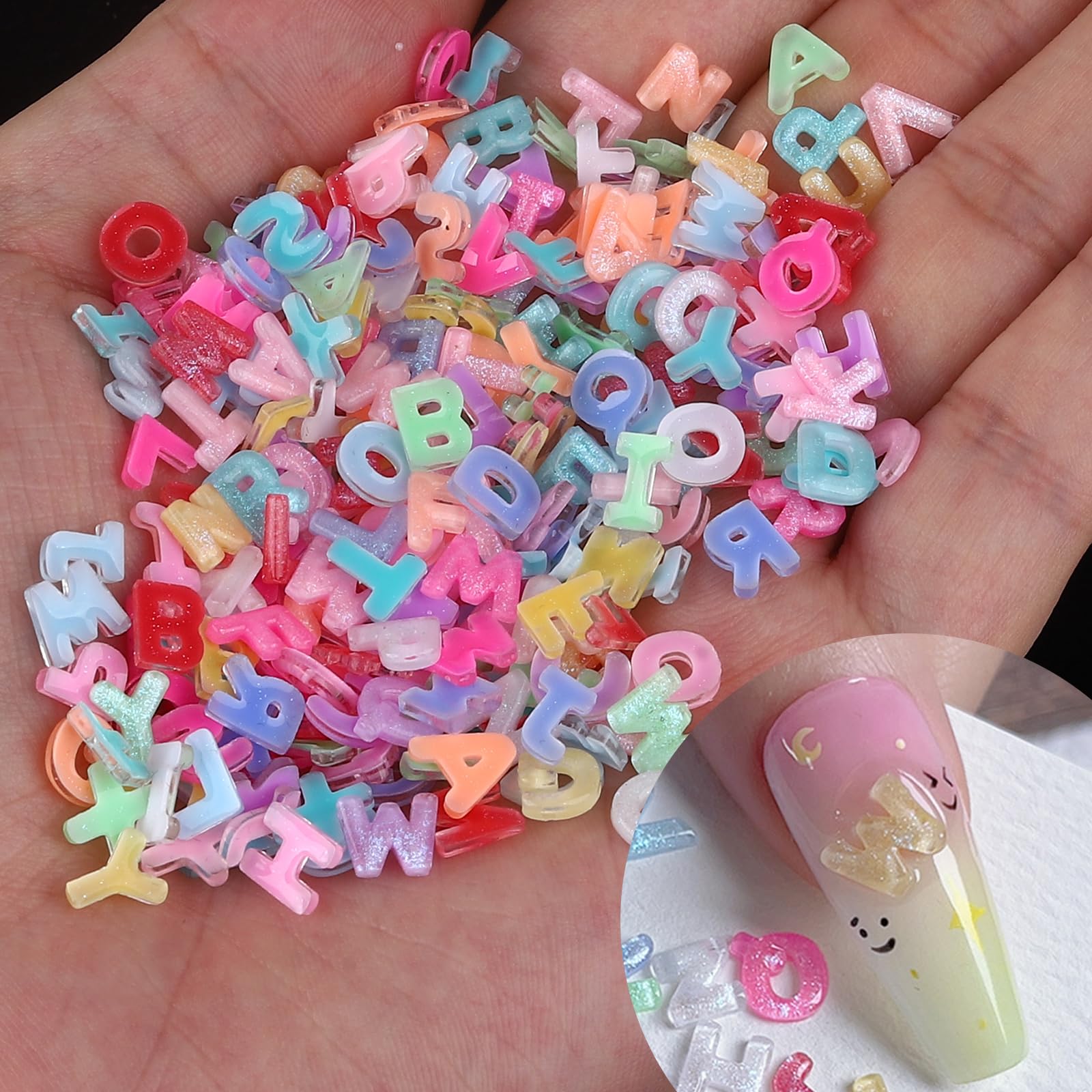 ROFIBUT letter nail art charms in assorted colors