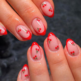 ROFIBUT red french tip press on nails almond short set