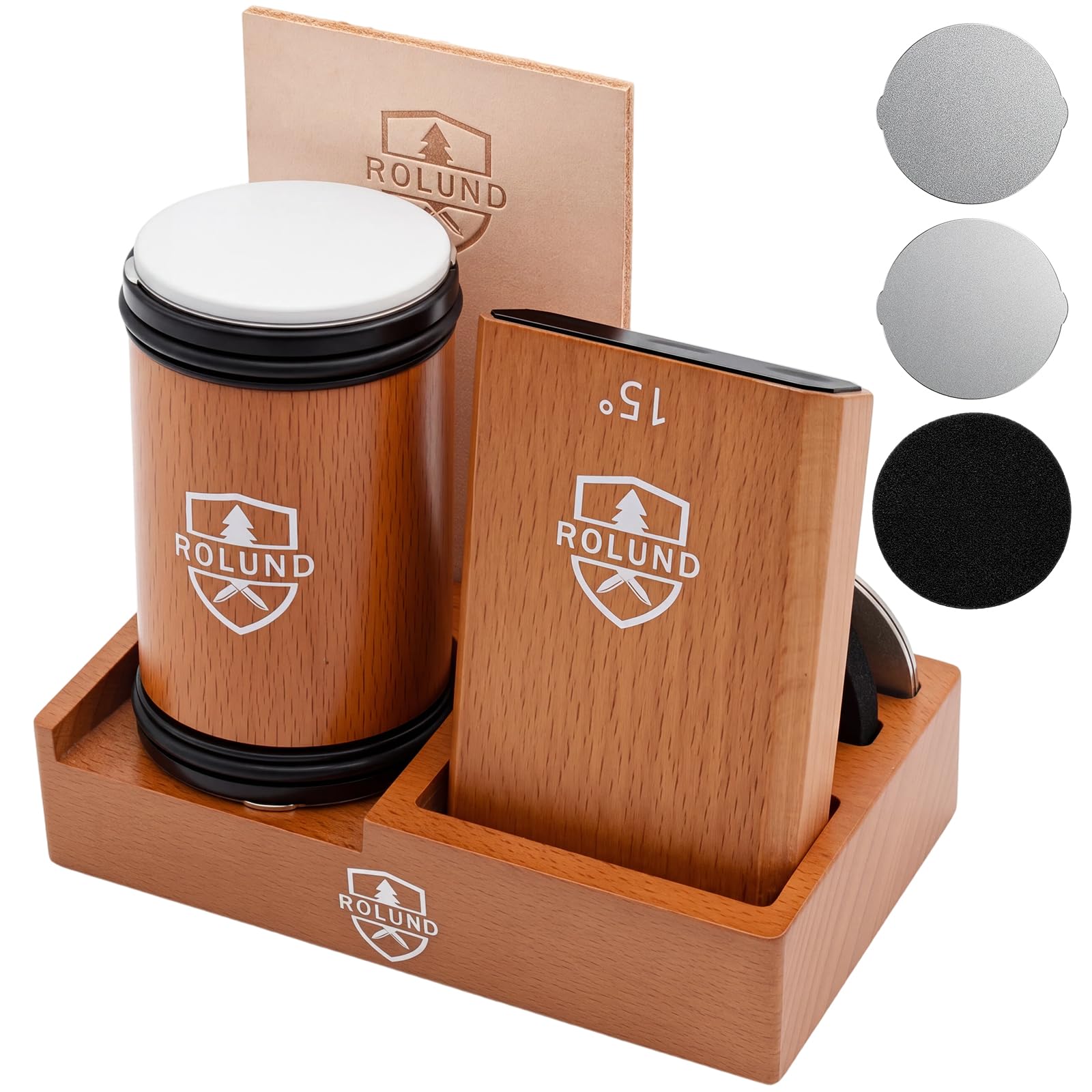 Rolling Knife Sharpener Kit wooden body with magnetic blade guides