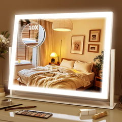 ROLOVE lighted makeup mirror on tabletop with white finish